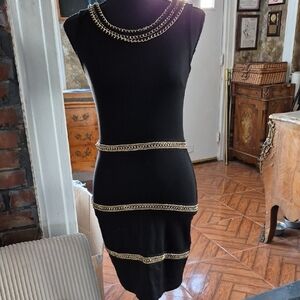 H&M Elegant Black Dress with Gold Chains